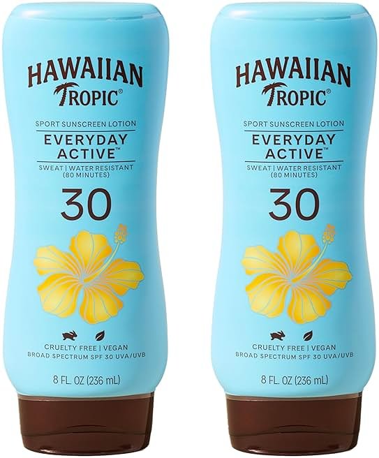Hawaiian Tropic Everyday Active Lotion Sunscreen SPF 30, 8Fl Oz Twin Pack, Hawaiian Tropic Sunscreen SPF 30, Sunblock, Oxybenzone Free Sunscreen, Broad Spectrum Sunscreen Pack, 8Fl Oz each - Product Image