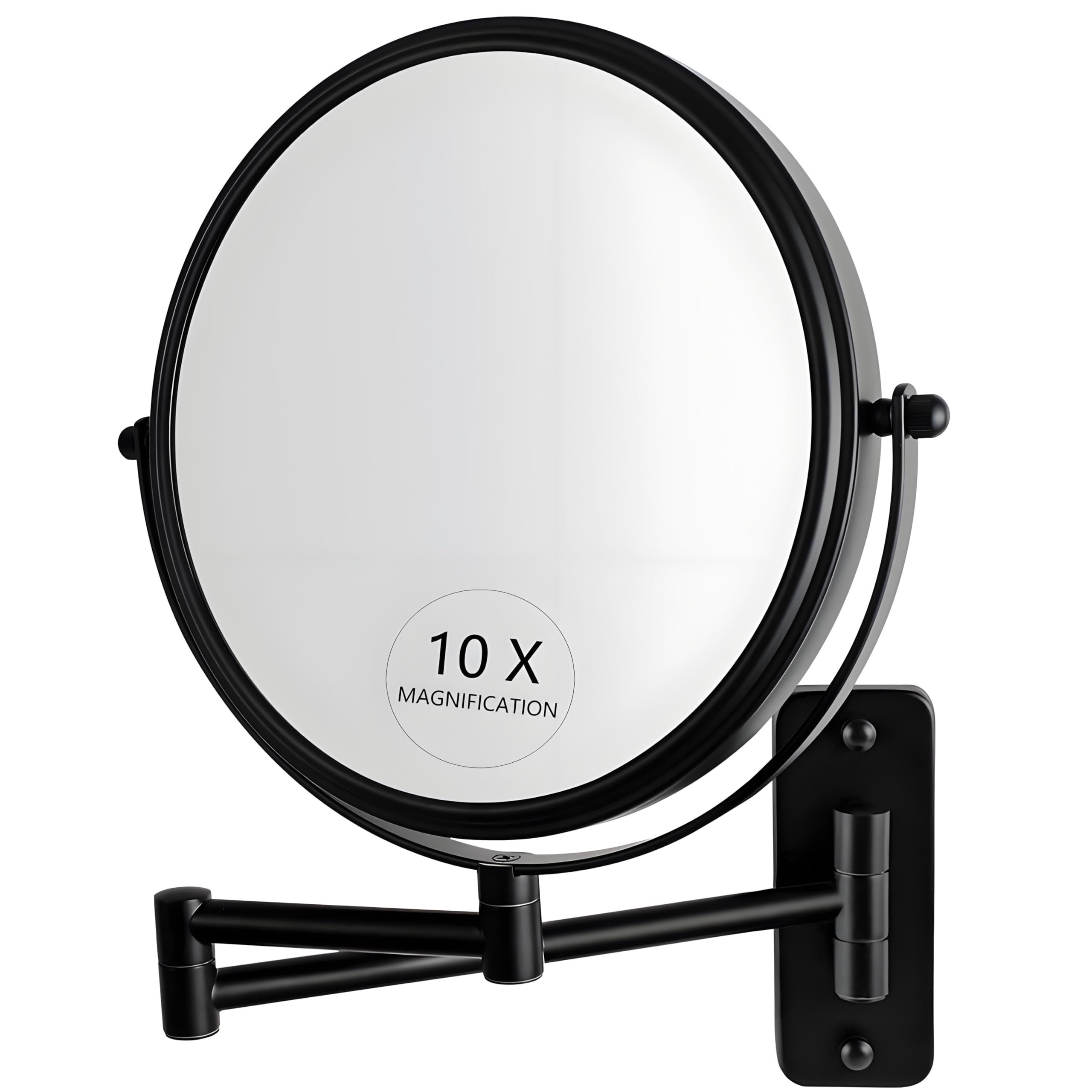 JANEEVA 8" Wall Mounted Makeup Mirror, 1X/10X Magnifying Mirror with 360° Extendable Arm, Double Sided Bathroom Vanity Mirror for Man & Woman (Matte Black) - Product Image