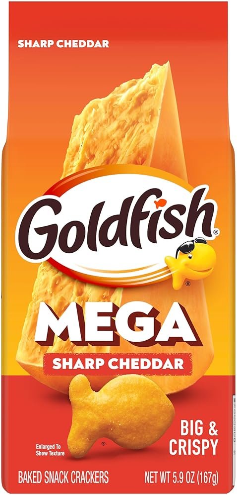Goldfish Mega Bites Sharp Cheddar Cheese Crackers, 5.9 Oz Bag - Product Image