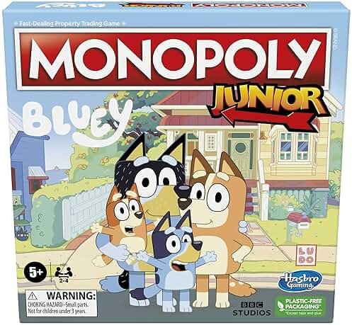 Hasbro Gaming Monopoly Junior Bluey Edition Board Game | Kids Play as Bluey, Bingo, Mum & Dad for Girls & Boys | Ages 5+ (Amazon Exclusive) - Product Image