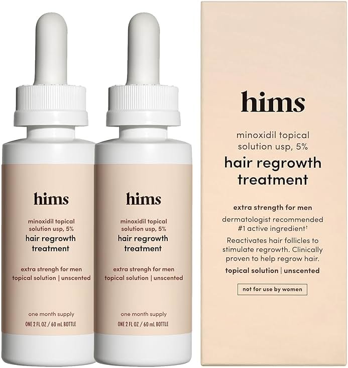 hims Hair Regrowth Treatment - Topical Minoxidil 5% Solution for Men - Extra Strength - Supports Thicker, Fuller Hair - Non-Greasy - Unscented, 2 Pack - Product Image