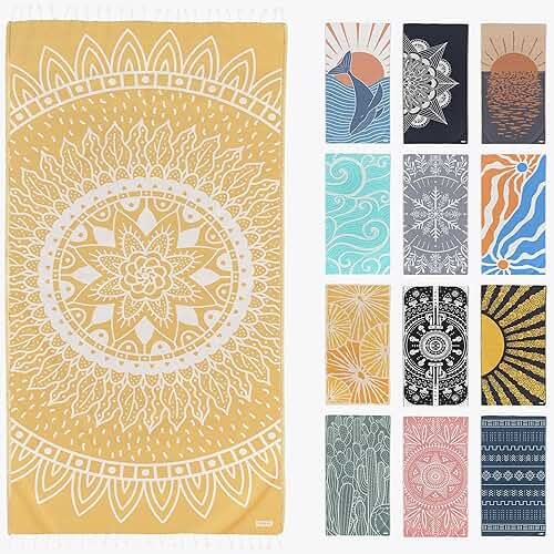 FESHKA Sand Proof Turkish Beach Towel – Oversized, Quick Dry & Lightweight Travel Towel - 100% Organic Cotton Beach Blanket - Perfect for Bath, Pool & Picnic | Sunflower (Yellow) - Product Image