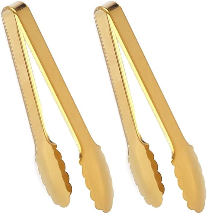 IAXSEE 2 Pack Gold Serving Tongs Gold Serving Utensils Salad Tongs Buffet Tongs Non-slip & Easy Grip Stainless Steel Gold Plated Buffet Serving Tongs, Salad, Ice, Oven (9.5 Inch) (Gold) - Product Image