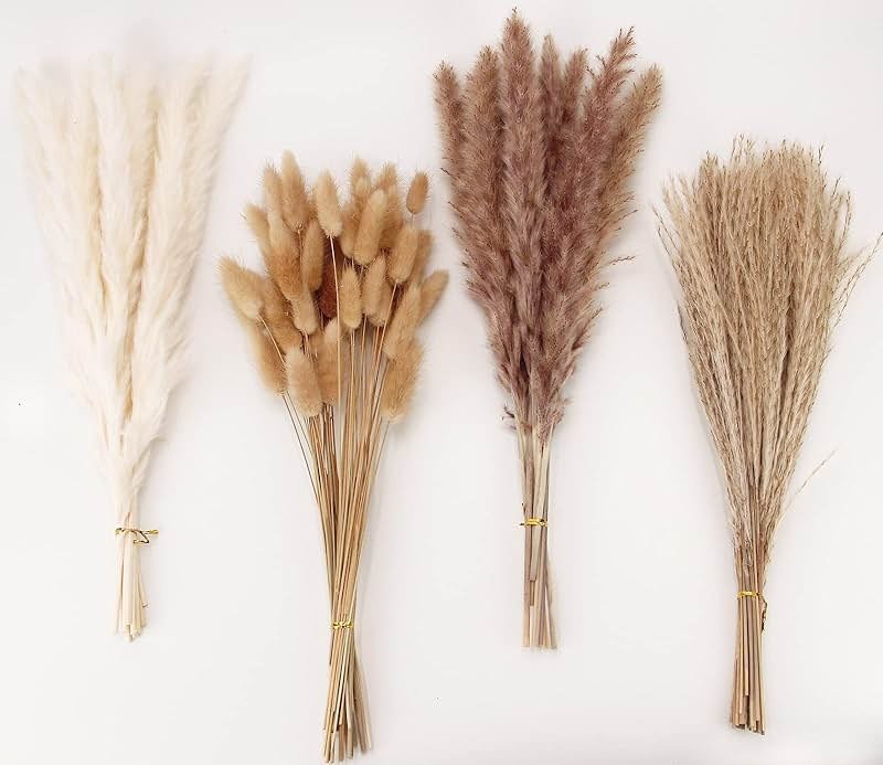 Dried Pampas Grass Decor, 100 Stems Pampas Grass Contains Bunny Tails Dried Flowers, Reed Grass Bouquet for Wedding Boho Flowers Home Table Decor, Rustic Farmhouse Party (17", White and Brown) - Product Image