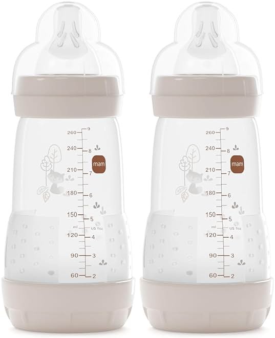 MAM 9oz Easy Start Anti-Colic+ Wide Neck Vented Baby Bottle, Medium Flow Breastfeeding-Like Nipple, Reduces Colic Gas & Reflux, Easy to Clean, BPA Free, 2+ Months, Made in Europe, 2 Pack, Unisex - Product Image