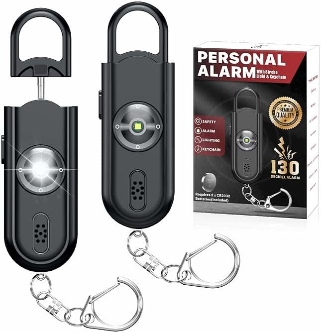 Softvox Personal Safety Alarm Keychain for Women 2PCS -130 dB Loud Siren with SOS Strobe Light, Flashlight, Double Speakers, Safe Defense Key Chain for Girls Kids Elders Emergency Call - Product Image