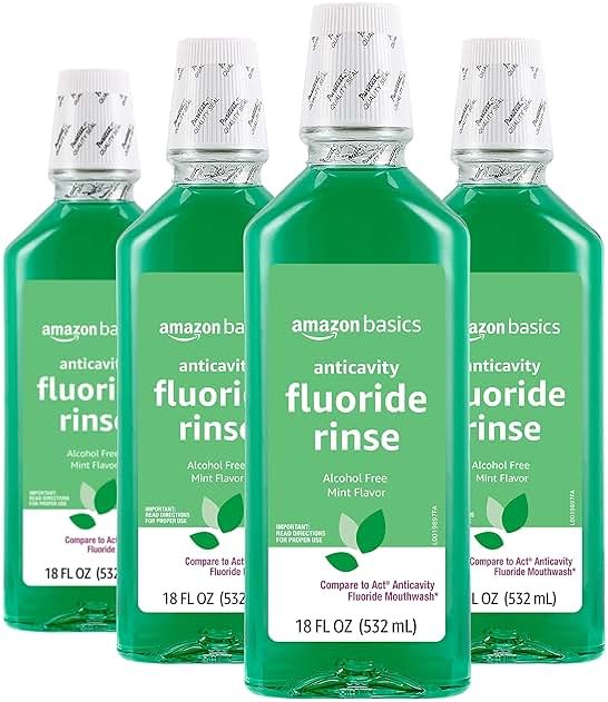 Amazon Basics Anticavity Fluoride Rinse, Alcohol-Free, Mint, 18 ounce (Pack of 4) - Product Image