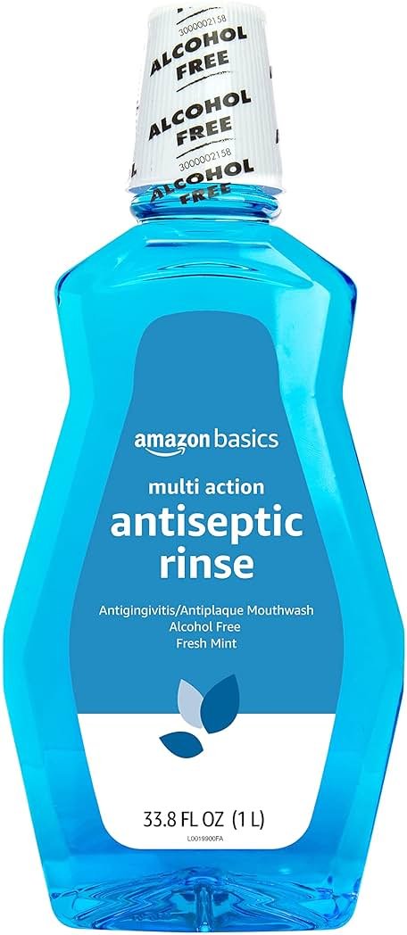 Amazon Basics Multi Action Antiseptic Oral Rinse, Alcohol-Free, Antiplaque, Antigingivitis, Fresh Mint Flavor, 1 Liter (33.8 Fluid Ounces), 1-Pack (Previously Solimo) - Product Image