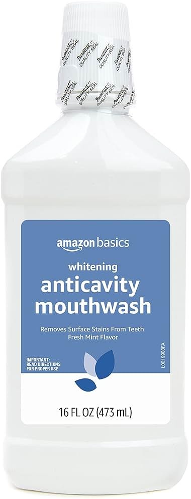 Amazon Basics Whitening Anticavity Mouthwash, Fresh Mint Flavor, Whitens Teeth, Prevents Cavities, 16 Fluid Ounces, 1-Pack (Previously Solimo) - Product Image
