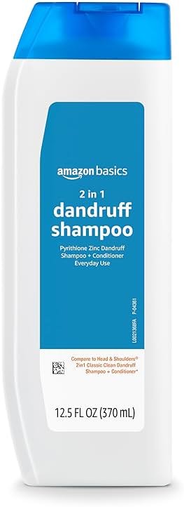 Amazon Basics 2-in-1 Anti-Dandruff Shampoo & Conditioner, Itch Relief, Safe for All Hair Types, Paraben-Free, Gentle and pH Balanced, 12.5 Fluid Ounces, 1-Pack (Previously Solimo) - Product Image