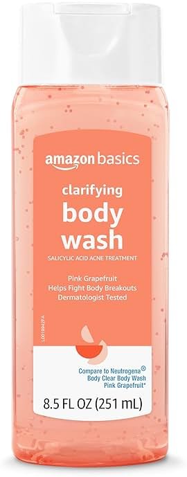 Amazon Basics Clarifying Pink Grapefruit Body Wash, 2% Salicylic Acid Acne Treatment, Dermatologist Tested, 8.5 Fluid Ounces, Pack of 1 - Product Image