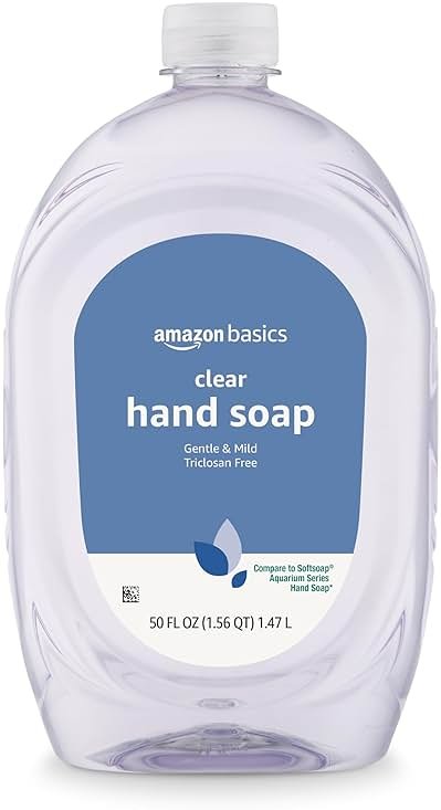 Amazon Basics Gentle & Mild Clear Liquid Hand Soap Refill, Triclosan-Free, Dermatologist-Tested, pH Balanced, Cruelty-Free, 50 Fluid Ounces, 1-Pack (Previously Solimo) - Product Image