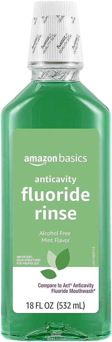 Amazon Basics Anticavity Fluoride Rinse, Alcohol-Free, Fresh Mint Flavor, Breath Freshener, Sugar-Free, 18 Fluid Ounces, 1-Pack (Previously Solimo) - Product Image