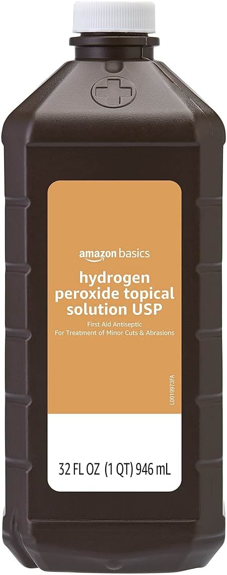 Amazon Basics Hydrogen Peroxide Topical Solution USP, First Aid Antiseptic for Cuts, Scrapes and Wound Disinfection, Pack of 1, 32 fl oz - Product Image