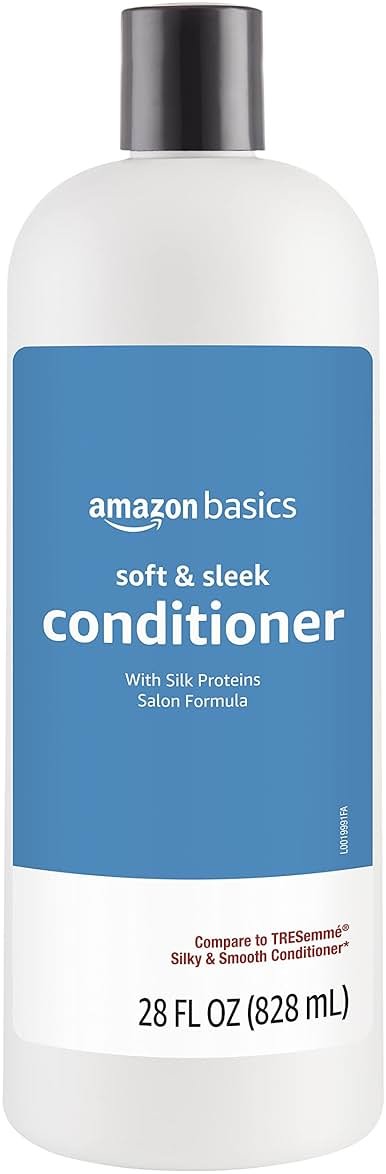 Amazon Basics Soft & Sleek Anti-Frizz Conditioner for Dry or Damaged Hair with Argan Oil & Silk Proteins, 28 Fluid Ounce - Product Image