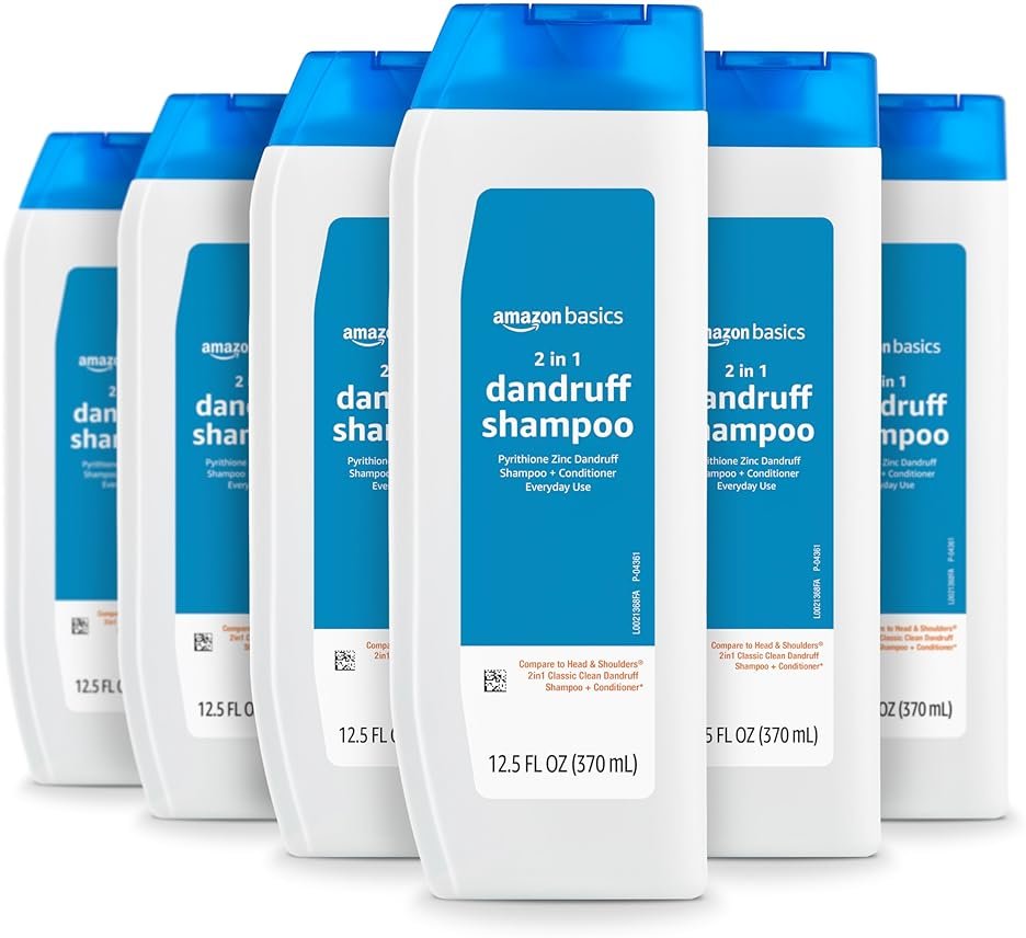 Amazon Basics 2-in-1 Anti-Dandruff Shampoo and Conditioner for Itchy Scalp, Scalp Care, Gentle, pH Balanced, Paraben-Free, Safe for All Hair Types, 12.5 Fl Oz, 6-Pack (Previously Solimo) - Product Image