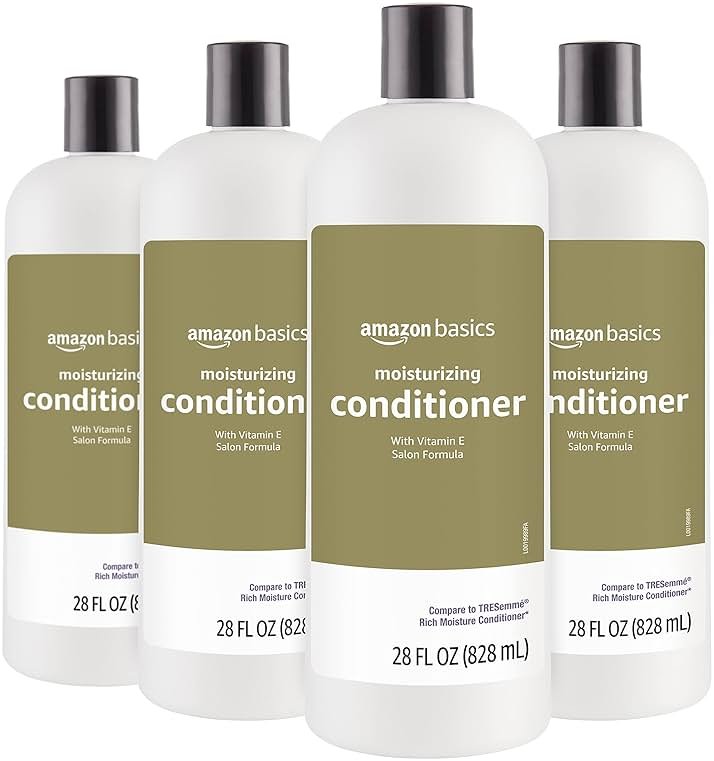 Amazon Basics Moisture Rich Conditioner for Dry and Damaged Hair, Nourishing, Softens, with Vitamin E, 28 Fl Oz (4-Pack) - Product Image