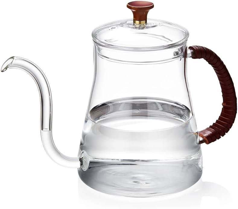 Unbreakable Gooseneck Kettle for Drip Coffee, 20oz/600ml Glass Coffee Kettle with Lid - Product Image