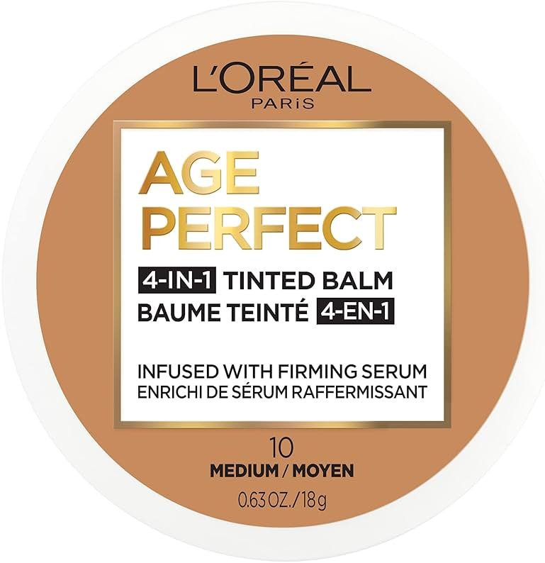 L'Oreal Paris Age Perfect 4-in-1 Tinted Face Balm Foundation with Firming Serum, Medium 10, 0.61 Ounce - Product Image