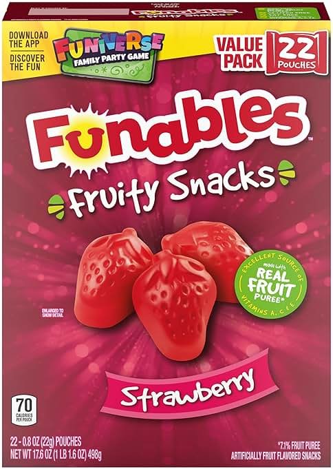 Funables Fruit Snacks, Strawberry Fruit Flavored Snacks, 0.8 Ounce Pouches (22 Count) - Product Image