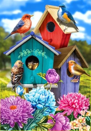 Colorful Birdhouses Spring Garden Flag 12.5 x 18 Briarwood Lane - Product Image