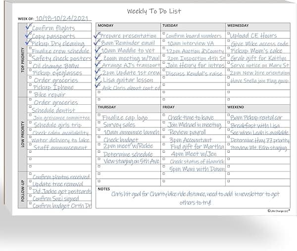 Life Charge Weekly Planner Notepad for Work & Home, Weekly To Do List Pad with Daily Checklist, Priority & Notes, 60 Pages, 8.5 x 11 Letter, Landscape - Product Image