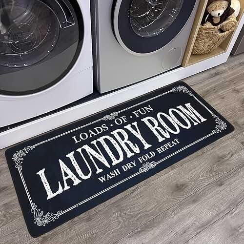 ROMAMIGO Non Slip Laundry Runner Rug - Farmhouse Kitchen Floor Mat for Mudroom and Bathroom - Black, 20 X 47 Inches - Product Image