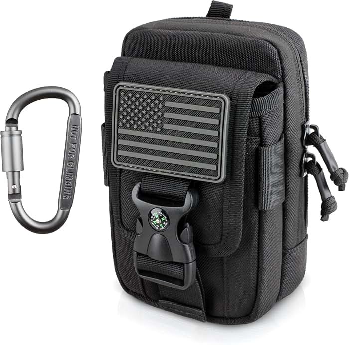 WYNEX Tactical Compass Phone Pouch, Large Molle Smartphone Holster Case Double Capacity Small Utility EDC Pouch with Compass Buckle and Carabiner - Product Image