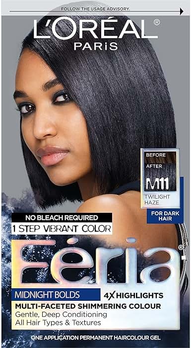 L'Oreal Paris Feria Midnight Bold Multi-Faceted Permanent One-Step Hair Color Kit, No Bleach Required, Twilight Haze - Product Image