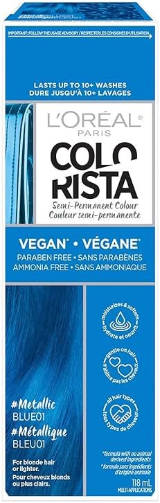 L’Oreal Paris Colorista Metallic Semi Permanent Hair Color for Bleached or Blonde Hair, Color Depositing Hair Mask Formula, Metallic Blue - Product Image
