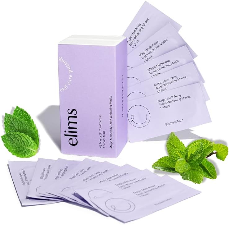 ELIMS Teeth Whitening Strips for Sensitive Teeth 21 Treatments – Food-Grade & Made by Dentists - Whiten Up to 7 Shades - Dissolving Mess-Free Application - Visible Results in 14 Days - 42 Strips - Product Image