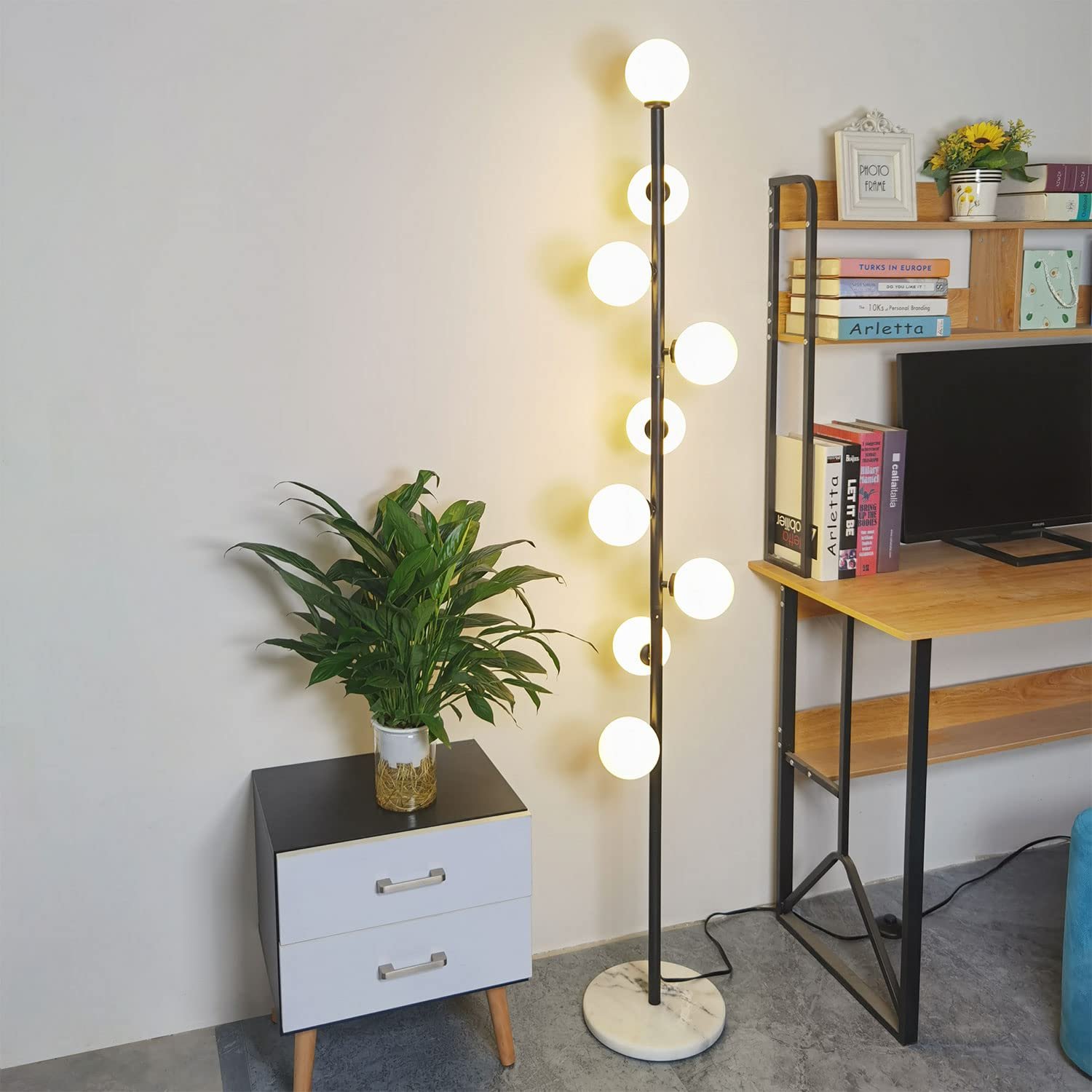Hsyile Modern Creative Black Floor Lamp for Living Room,Bedroom,Office,Globe High Pole Standing Lamp, Tree Lamp,9 Bulbs Included - Product Image