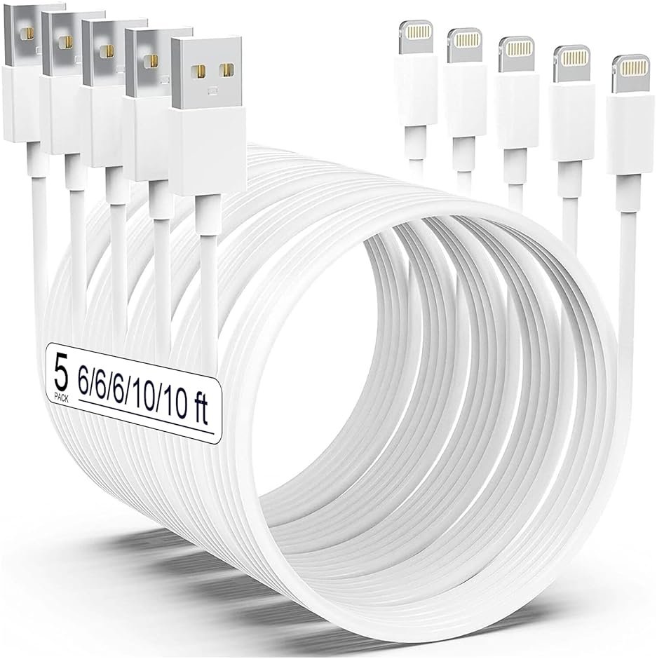 AZMOGDT Apple MFi Certified iPhone Charger 5pack [6/6/6/10/10FT] Long Lightning Cable Fast Charging Cord iPhone Charging Cable for iPhone 14/14 Pro/Max/13/12/11 Pro Max/XS MAX/XR/XS/X/8/Plus - Product Image