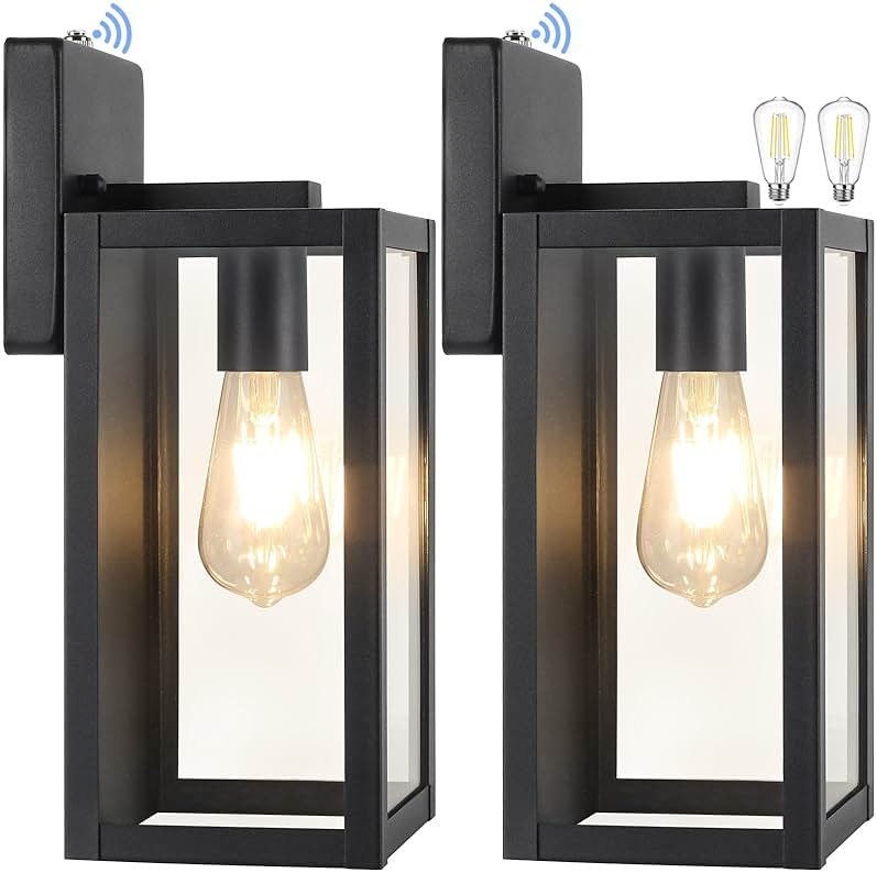 BesLowe 2-Pack Dusk to Dawn Outdoor Wall Lanterns Lights, Matte Black Waterproof Exterior Sconces with Clear Glass, Anti-Rust Outdoor Light Fixtures Outside Lights for House, Porch, Garage, Doorway - Product Image