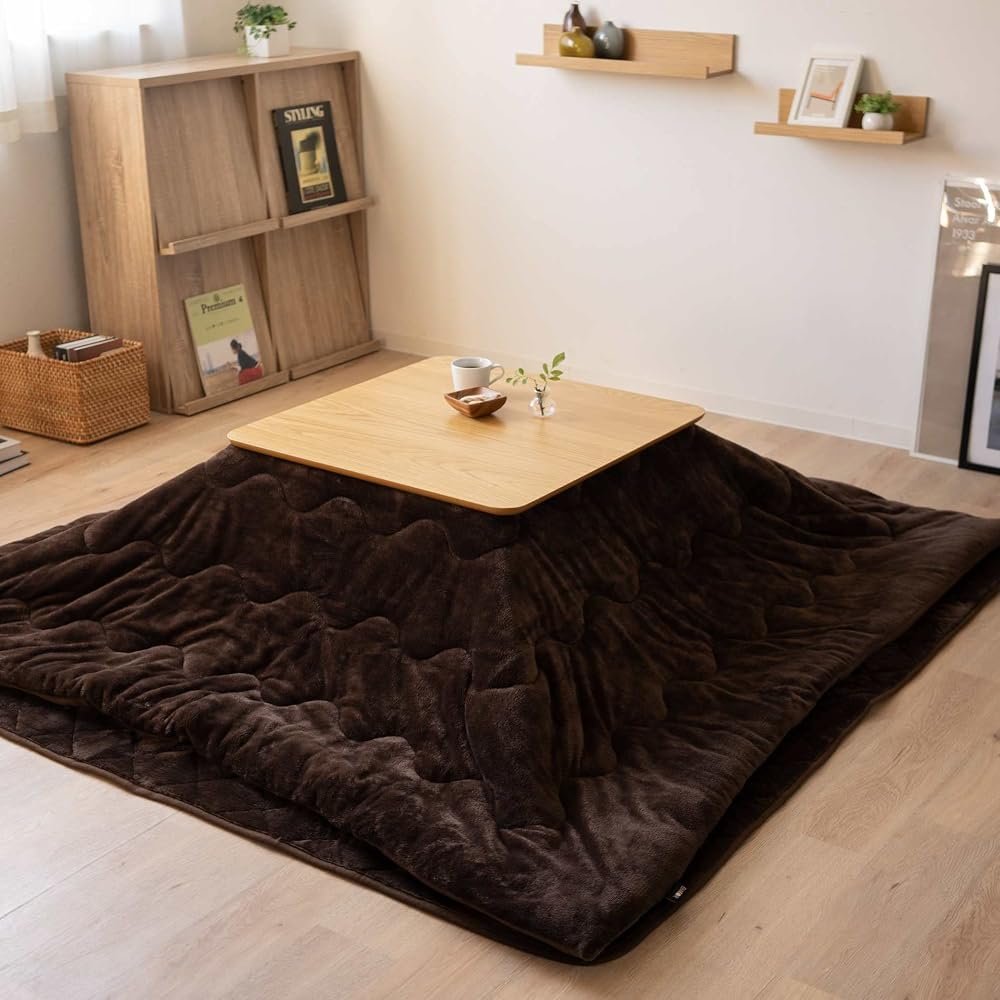 EMOOR Boa Fleece Kotatsu Futon Comforter, Heat-Retention-Plus, Soft & Silky Touch Blanket Throw, Square 75x75in, Brown - Product Image