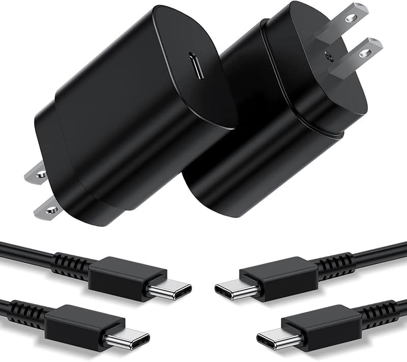 Type C Charger, 2Pack 25W PD USBC Wall Charger Super Fast Charging Block & 6ft Android Phone Cable Cord for Samsung Galaxy S26 S25 S24 S23 S22 S21 S20 (Plus/Ultra)/Note 20 10 9 8/ S10 S9 S8 Galaxy Tab - Product Image