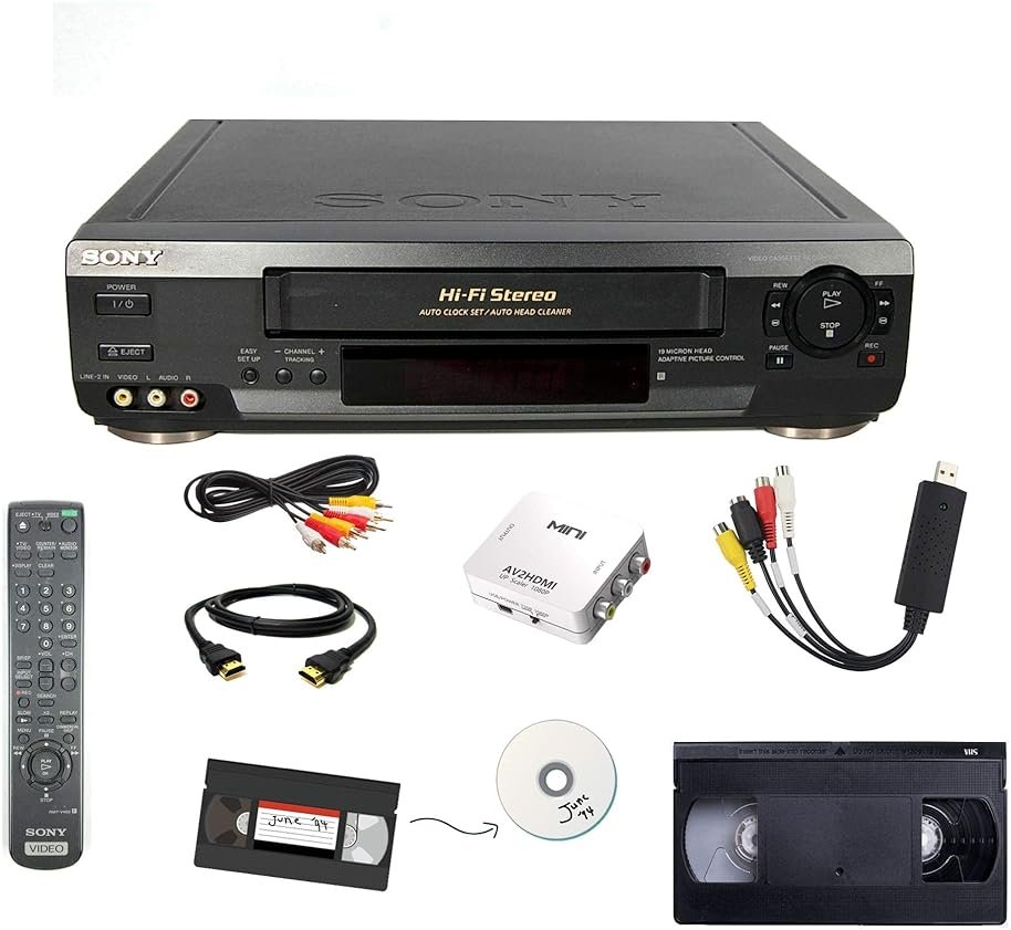 Sony VCR VHS Transfer Bundle w/ Remote, USB Adapter, HDMI Converter (Renewed) - Product Image