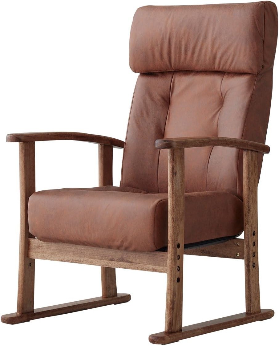EMOOR Adjustable Recliner Chair for Living Room (Brown), Lounge, Reading, or Accent Chair with Premium PU Leather, Natural Wood Armrest, and Padded Seat Pocket Coils - Product Image