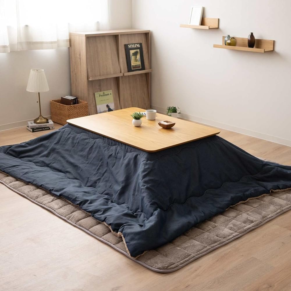 EMOOR Stylish Denim & Fake Sheep Fur Boa Fleece Kotatsu Futon Comforter Washable, Rectangle 75x91in, Denim-Navy - Product Image