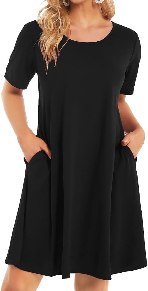 Womens Summer Dresses Beach Casual Loose Tshirt Floral Short Sleeve Flowy Pockets Sundresses 2026 - Product Image