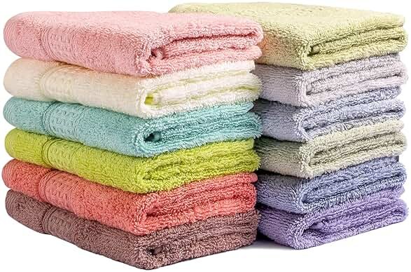 Chiicol Washcloths for Body and Face - Absorbent Bath Towels Bulk Set, 100% Cotton Hotel Towels for Bathroom . Durable,Soft Wash Rag (Multicolor, Pack of 12) - Product Image