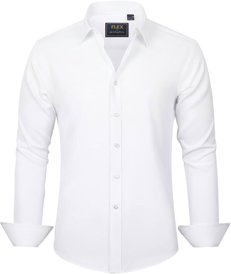 J.VER Men's Dress Shirts Solid Long Sleeve Stretch Wrinkle-Free Formal Shirt Business Casual Button Down Shirts - Product Image