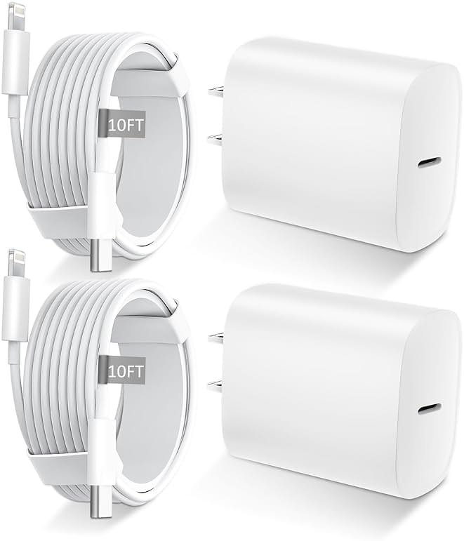 iPhone 14 13 12 11 Charger Fast Charging [MFi Certified],10FT Long Lightning Cable with 20W USB C Charger Block for iPhone 14/14 Pro Max/13/13 Pro Max/12/12 Pro Max/11/11Pro/XS/Max/XR/X,iPad,White - Product Image
