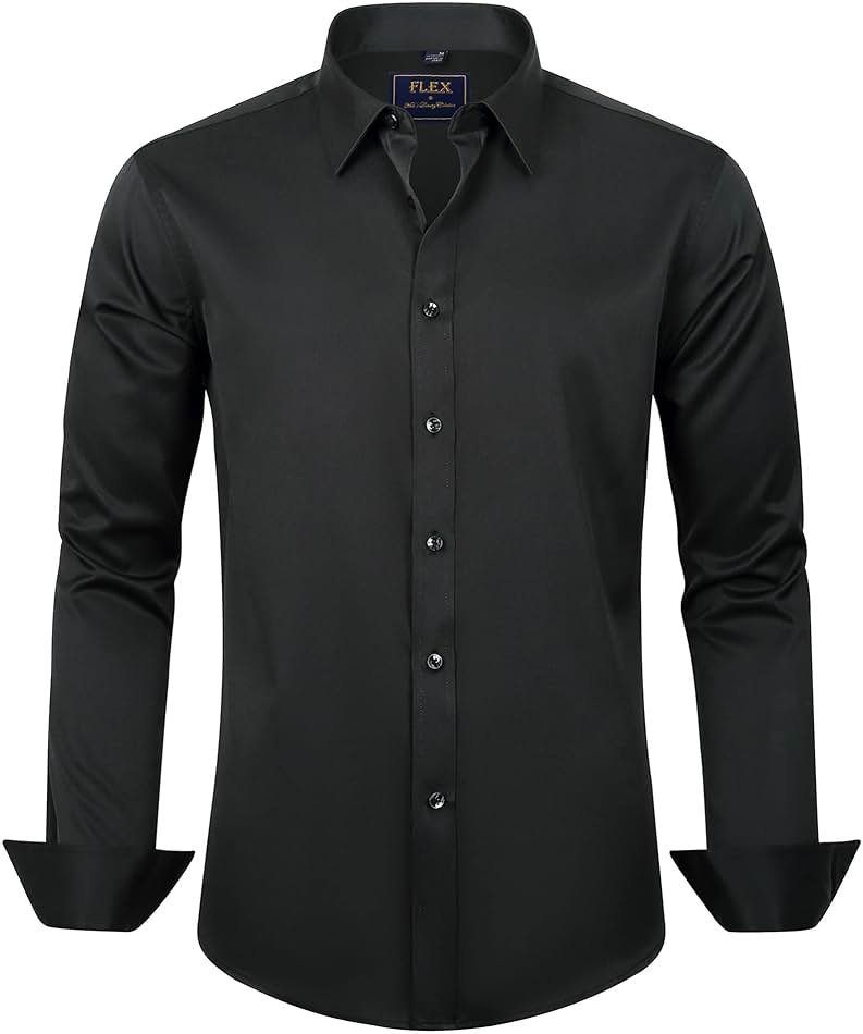 J.VER Men's Dress Shirts Solid Long Sleeve Stretch Wrinkle-Free Formal Shirt Business Casual Button Down Shirts - Product Image