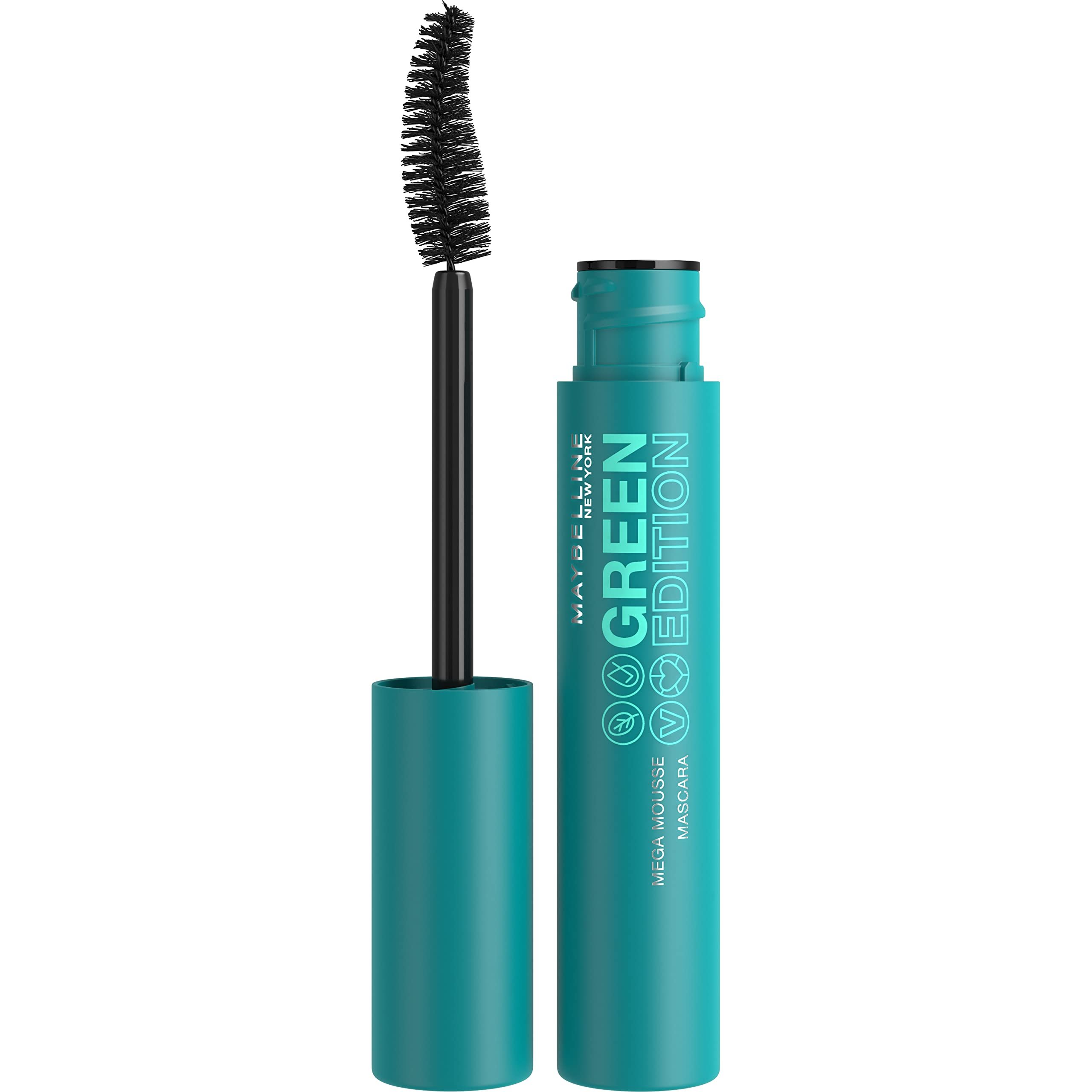 Maybelline Green Edition Mega Mousse Mascara Makeup, Smooth Buildable and Lightweight Volume, Formulated with Shea Butter, Very Black, 1 Count - Product Image