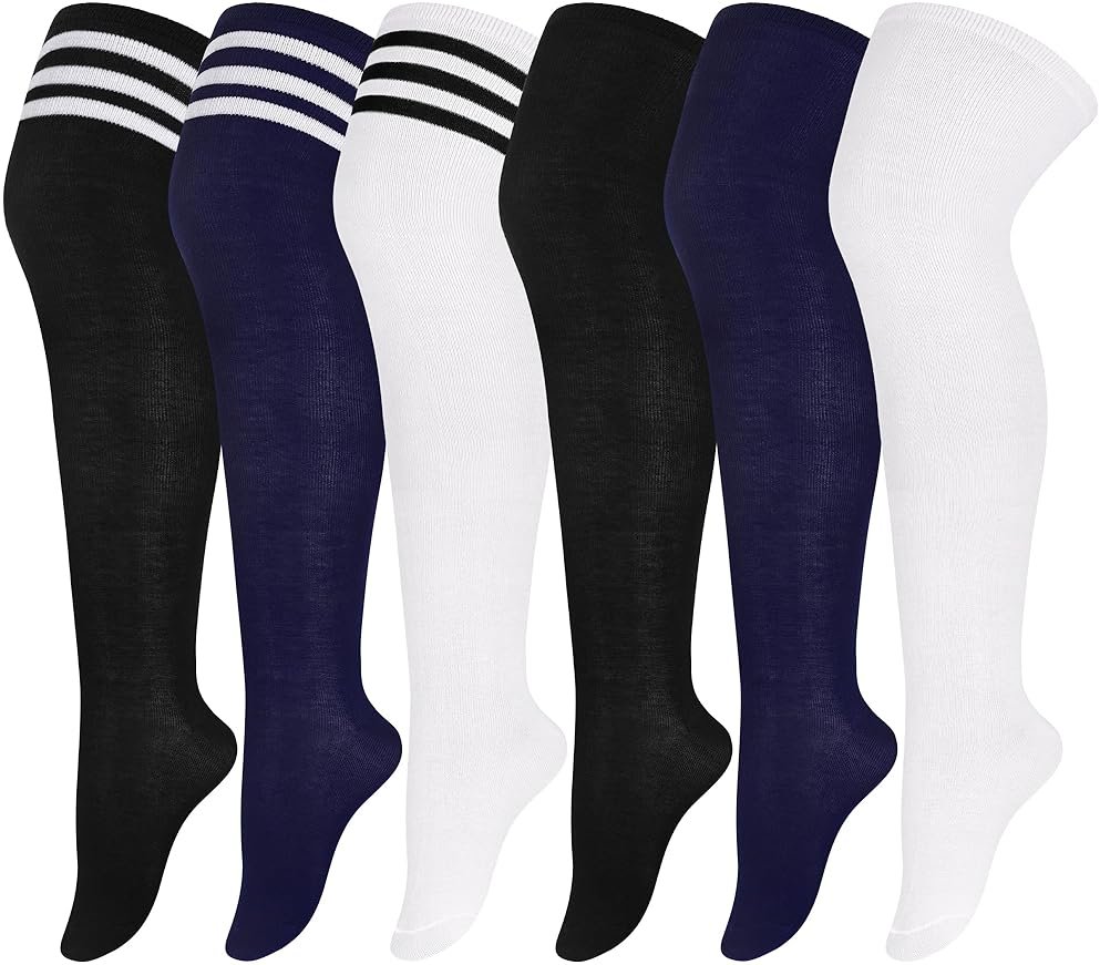 Aneco 6 Pairs Plus Size Over Knee Socks Women Warm Thigh High Stockings for Daily Use, L-XXL - Product Image