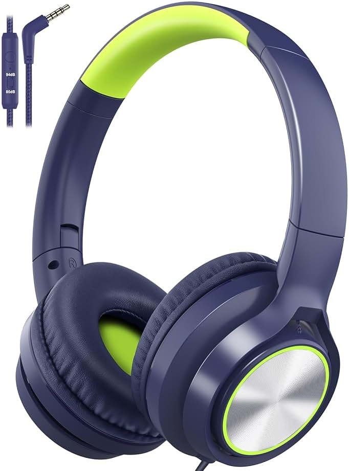 Kids Headphones with Cord , Wired Over Ear Headsets with Microphone Limited Volume 85dB/ 94dB, Portable Wired Headphones for Kids Boys Girls Teens Children Online School/Travel/iPad/Tablet/Cellphone - Product Image