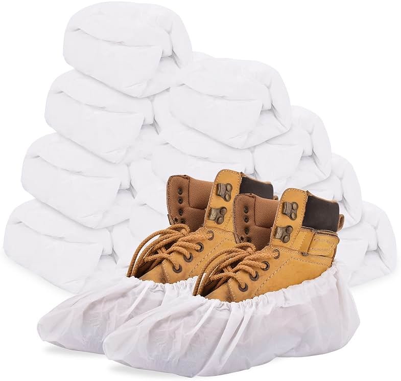 Sunshine post Shoe Covers Disposable,200Pack（100 Pairs）Boot Covers Waterproof Non Slip -Resistant One Size Fits Most for Rain Cleaning Indoor Floor Protection,White - Product Image