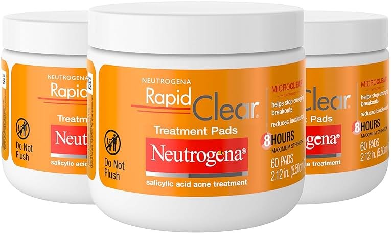Neutrogena Rapid Clear Maximum Strength Acne Face Pads with 2% Salicylic Acid Acne Medication to Help Fight Breakouts, Oil-Free Facial Cleansing Pads for Acne-Prone Skin, 3 Pack - Product Image