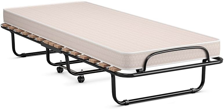 KOMFOTT Rollaway Bed with 4” Mattress, Folding Bed with Memory Foam Mattress for Adults, Portable Guest Bed with Sturdy Steel Frame, Made in Italy - Product Image